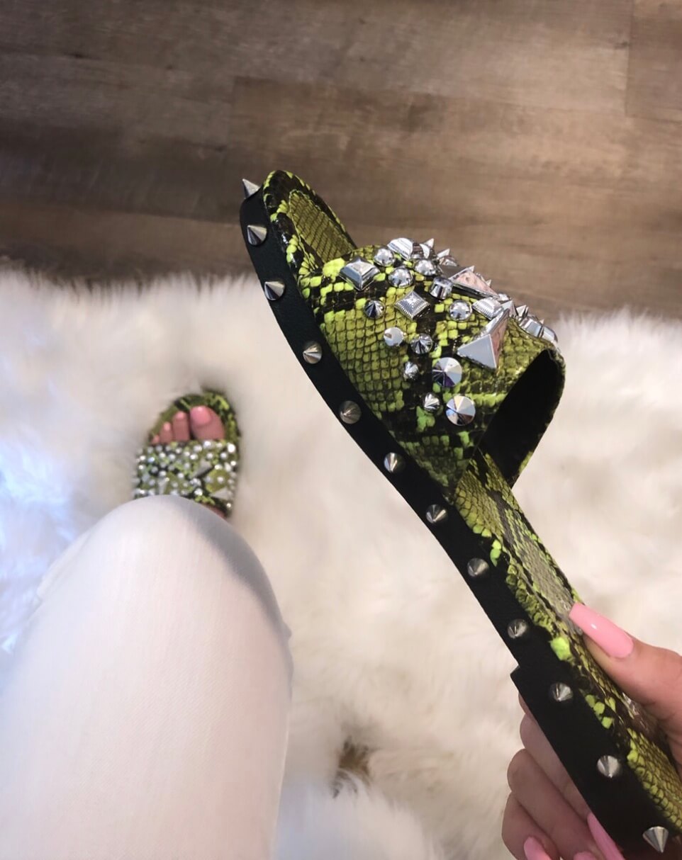 lime snake print heels