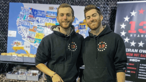 Sean and Joe from 13 Stars hot sauce smiling 