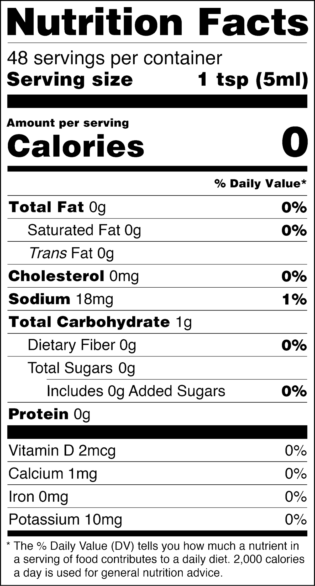 Nutrion Facts for Mean Green Hot Sauce