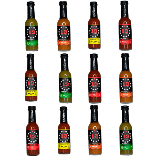 12 bottles of 13 Stars hot sauce