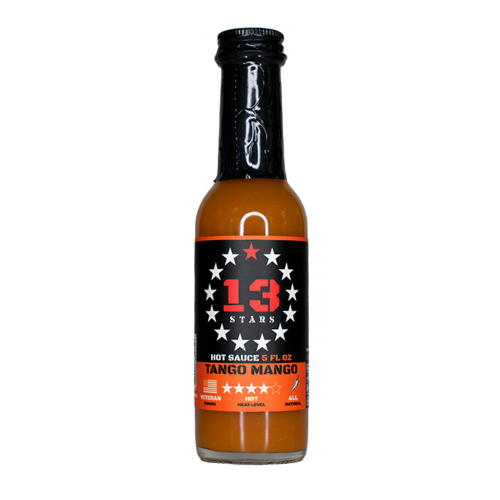 13 Stars Hot Sauce bottle of Tango Mango