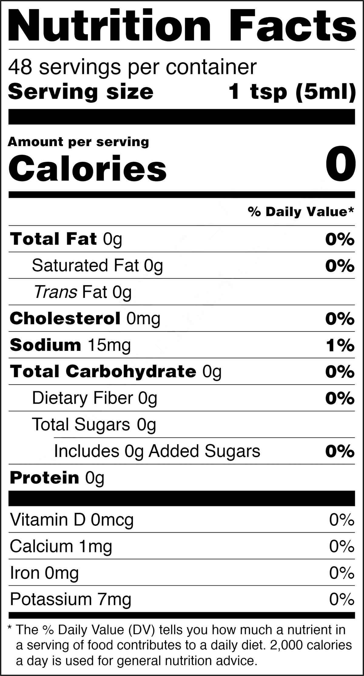 Nutrion Facts for Mean Green Hot Sauce