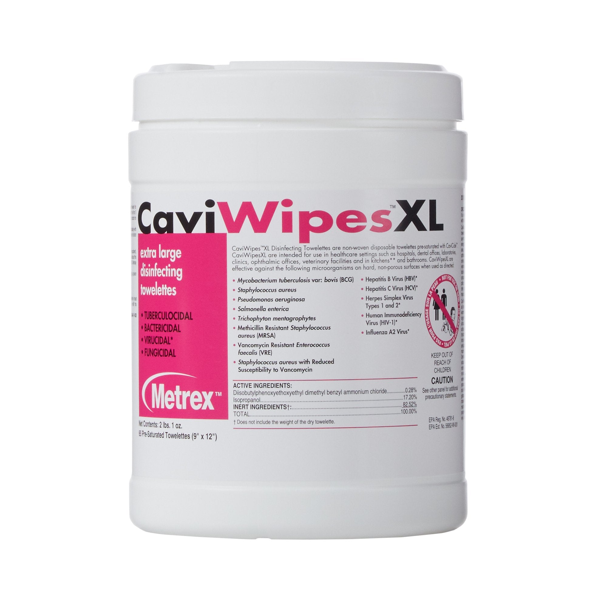 Metrex CaviWipes Surface Disinfectant Alcohol-Based Wipes, Non-Sterile, Disposable, Alcohol Scent, Canister, 9 X 12 Inch, 1 Case of 12