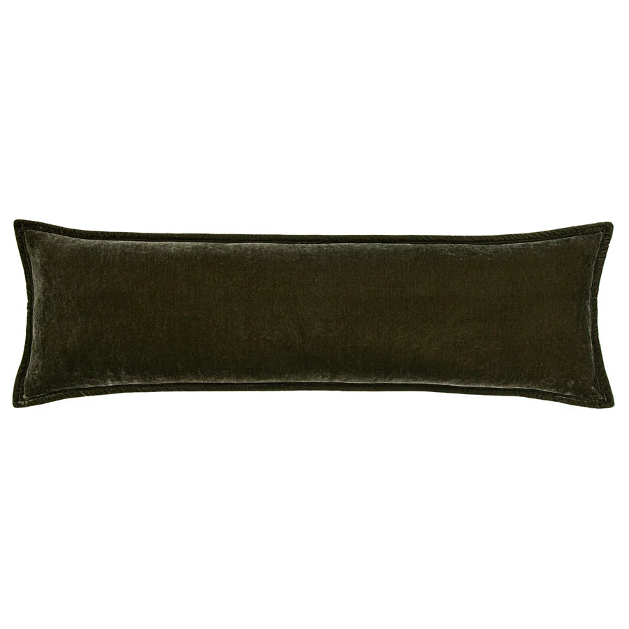 Stella Faux Silk Velvet Long Lumbar Pillow, Fern Green