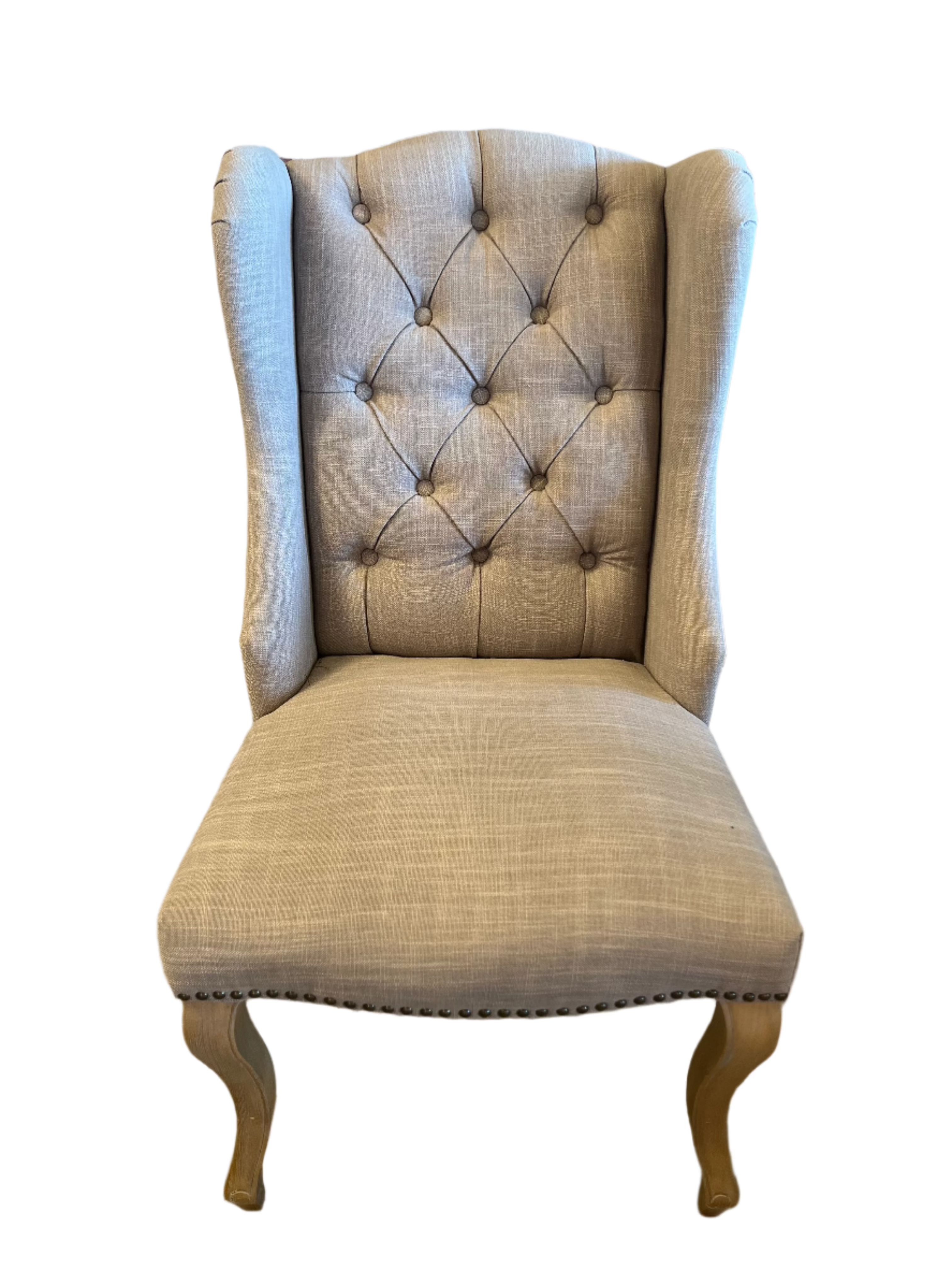 Preston Smoke Gray Linen Tufted Wing Back Chair