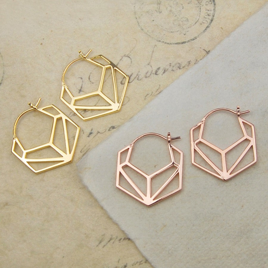 tiny hexagon pyramid ear-stud earrings in polished sterling silver —  circlesmith