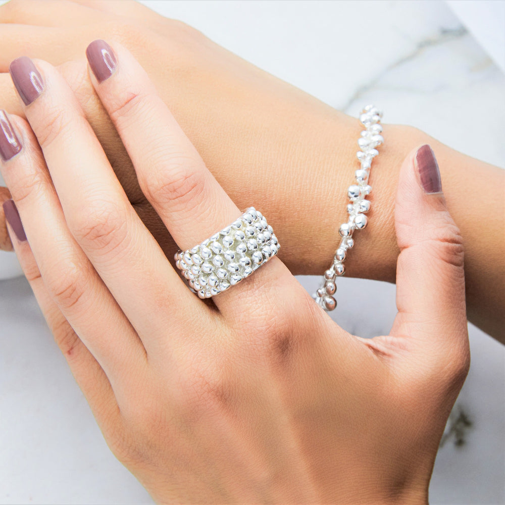 Oxidised Chunky Sterling Silver Hedgehog Bubble Ring