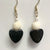 Heart Earrings with Bone, Brass, and Pearl Beads