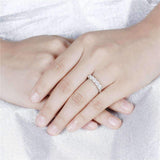 doveggs moissanite engagement ring 14k white gold 1.25 carat center 4mm g-h color round moissanite half eternity anniversary wedding band - DovEggs-Seattle