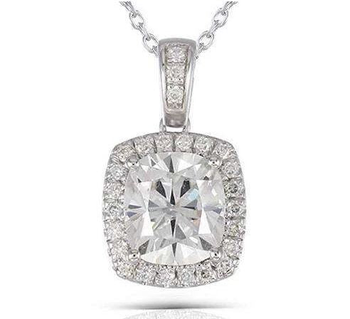 Doveggs halo cushion moissanite pendant necklace (pendant only