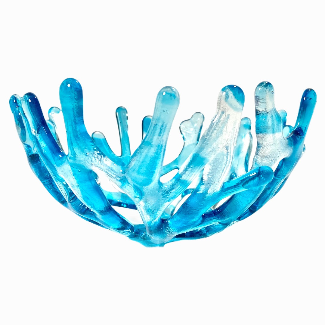 Coral Branch Bowl | Small Aqua Blue And Clear Variegated Glass