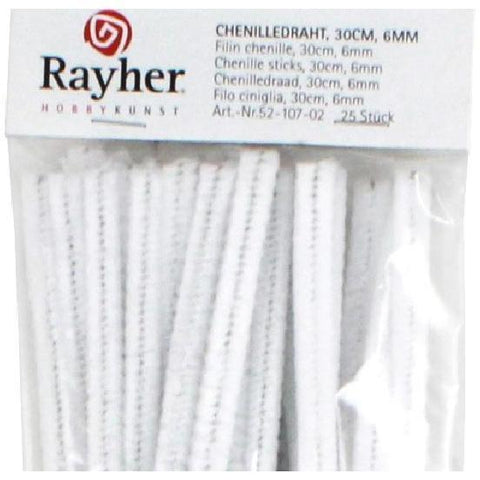 25 White 9mm Chunky 30cm Chenille Stems Craft Pipe Cleaners