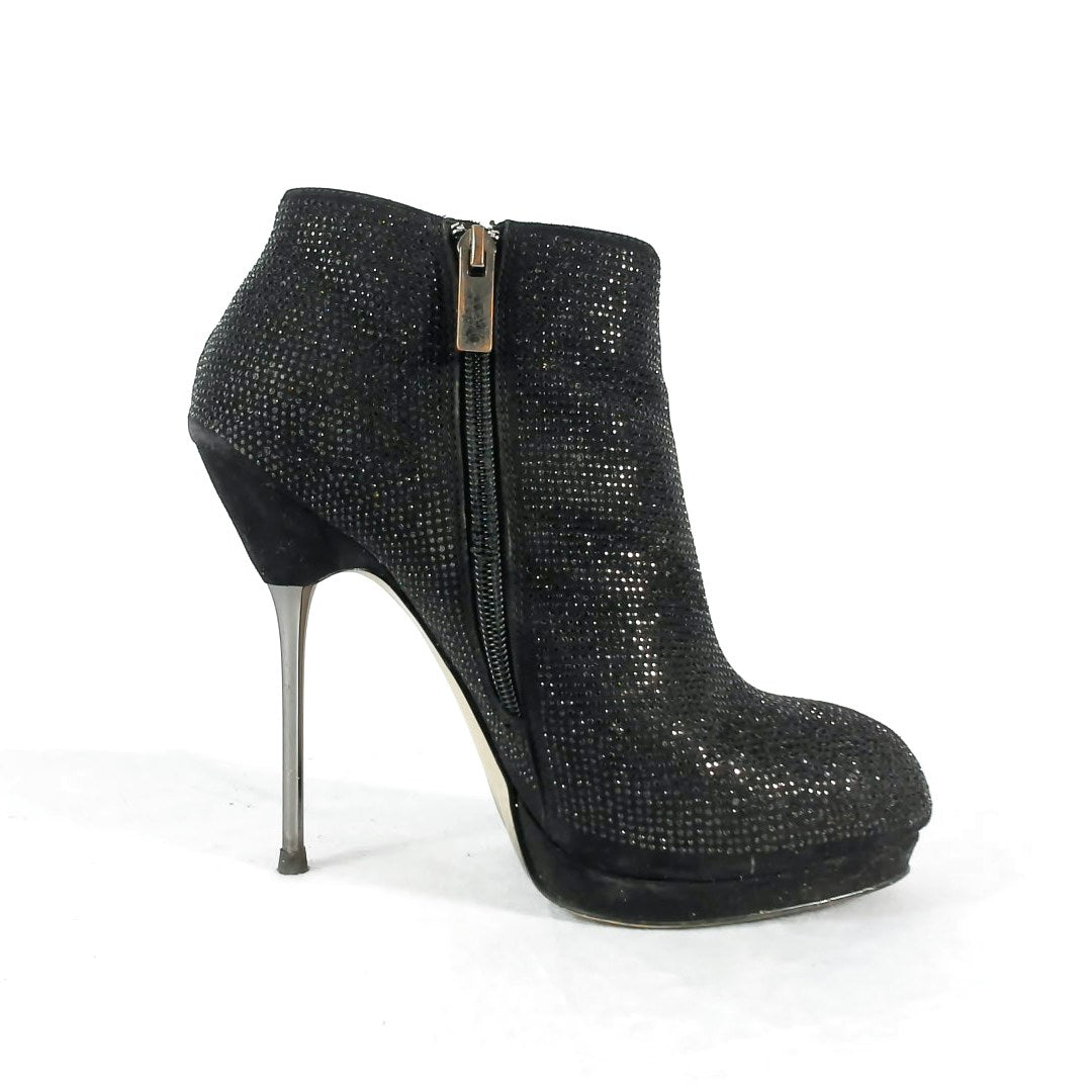 Kurt Geiger black faux suede ankle boots with round toe and rhinestone ...