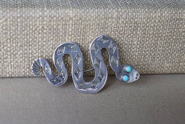 Stamped turquoise Snake Pin