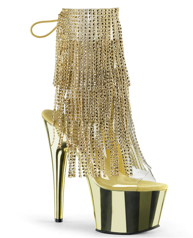 gold 70s fringe metallic ankle boots
