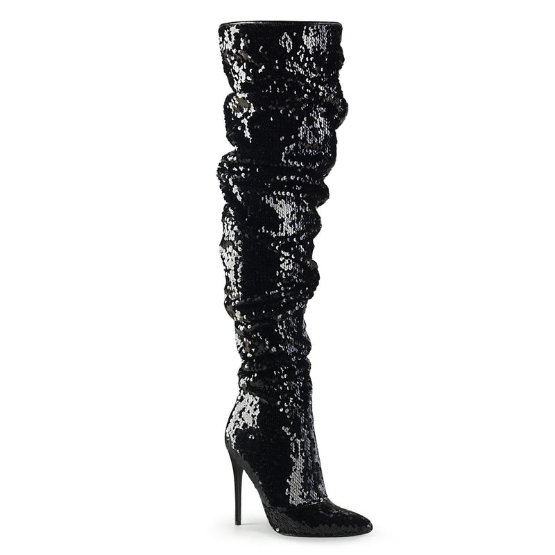 black sequin knee high boots