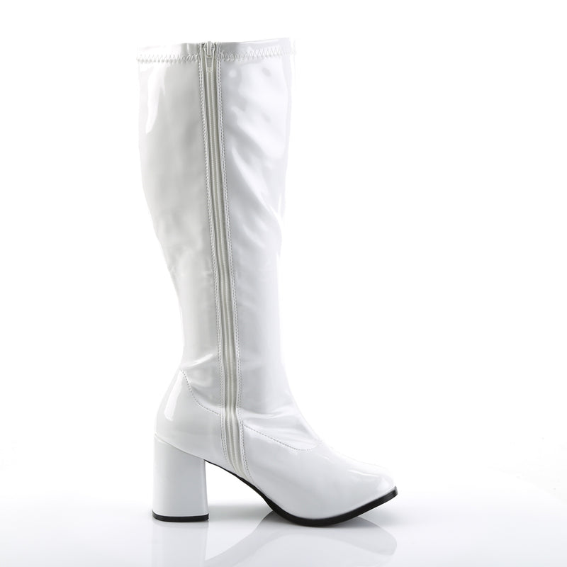 Gogo 300X Wide Calf Fit White Patent Boots – BananaShoes