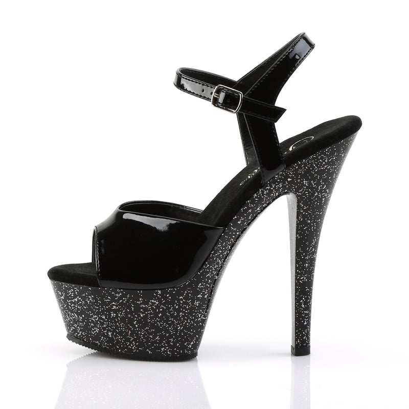 black glitter platform heels