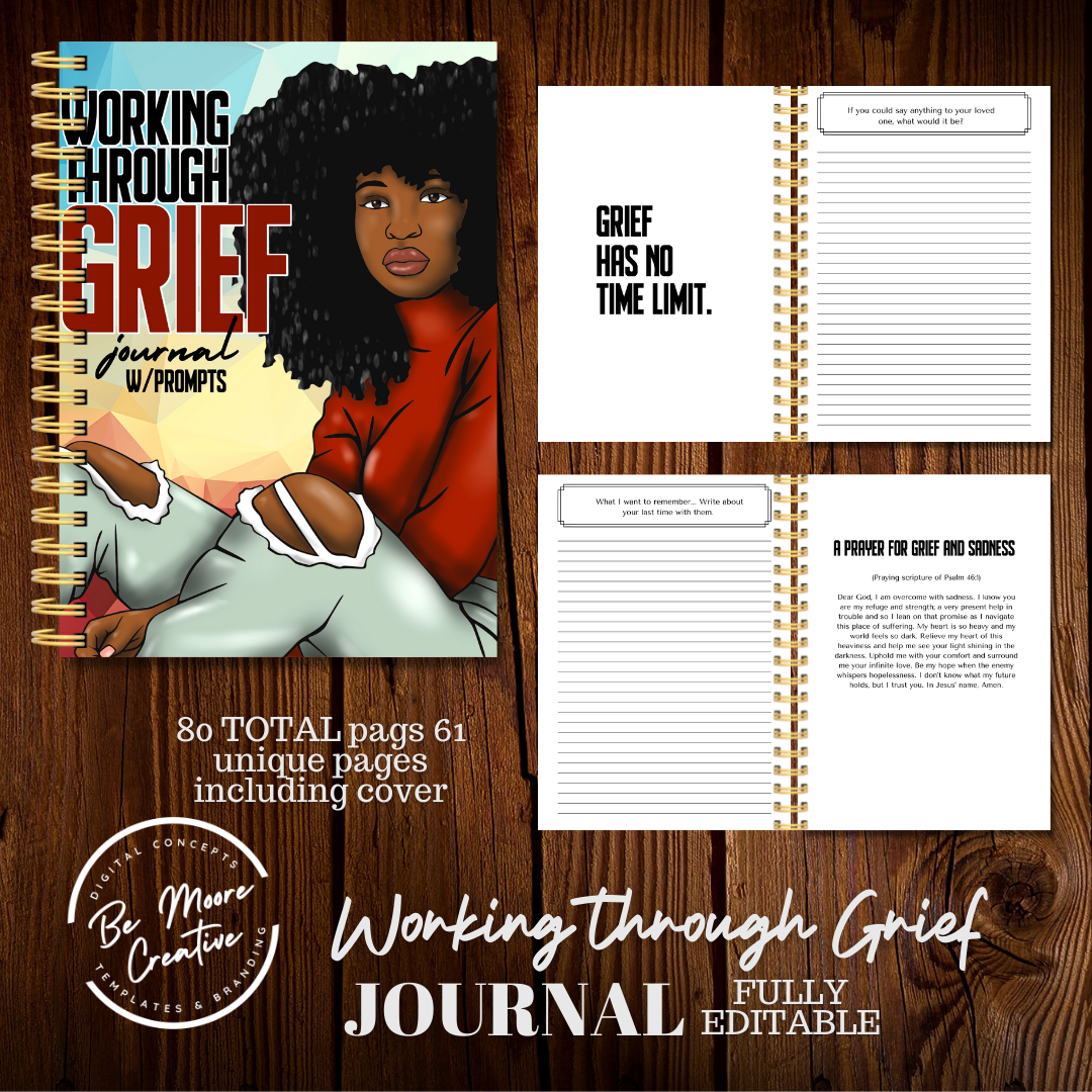 Working through Grief Journal Template with Prompts Canva BeMoore