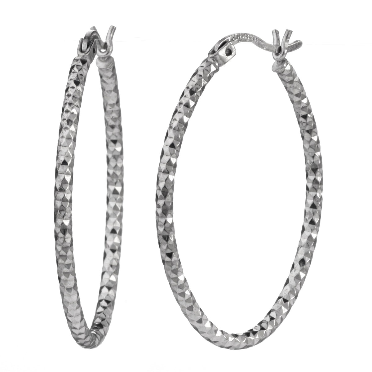 925 Sterling Silver 35 0 Mm Diamond Cut Tube Oval Shape Hoop Earrings