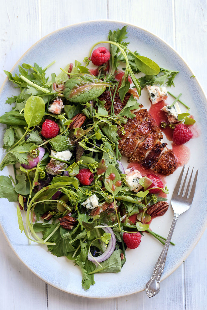 Nut Crusted Chicken Salad with Berries and Raspberry Vinegar