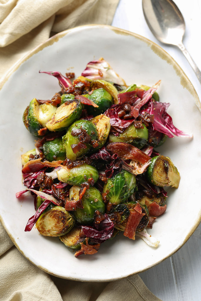 Brussels Sprouts with Balsamic Fig Glaze, Bacon and Radicchio