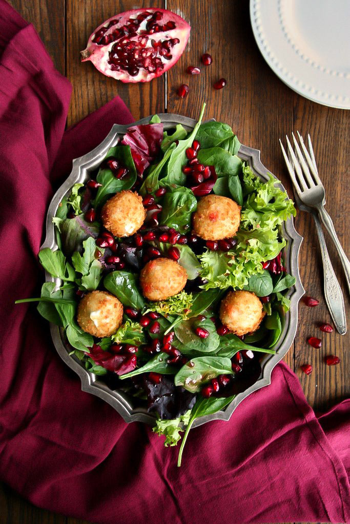 Winter Fried Goats Cheese Salad with Cranberry Vinegar