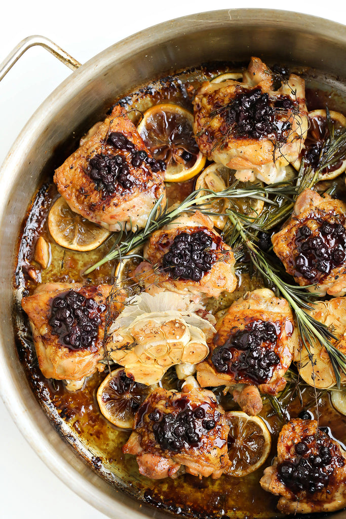 Lemon Rosemary Chicken with Wild Blueberry Maple Walnut Compote