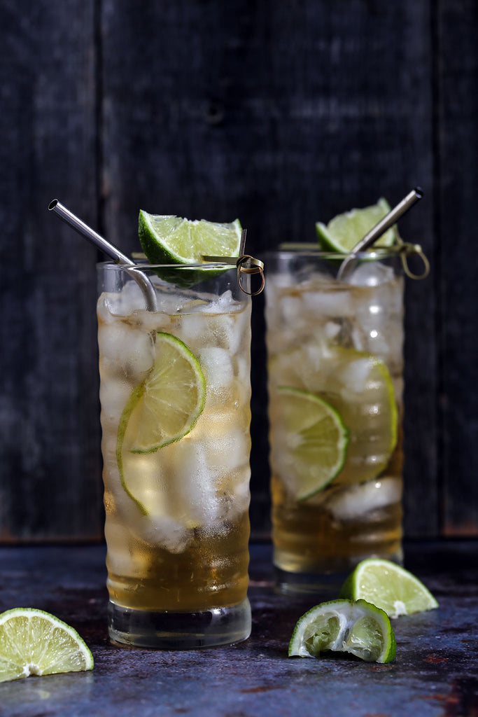 Dark and Stormy Cocktails with Pear Ginger Vinegar