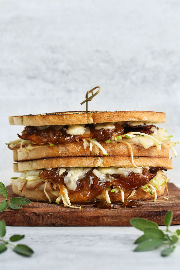 French Onion Grilled Cheese with Bacon, Apple and Onion Jam