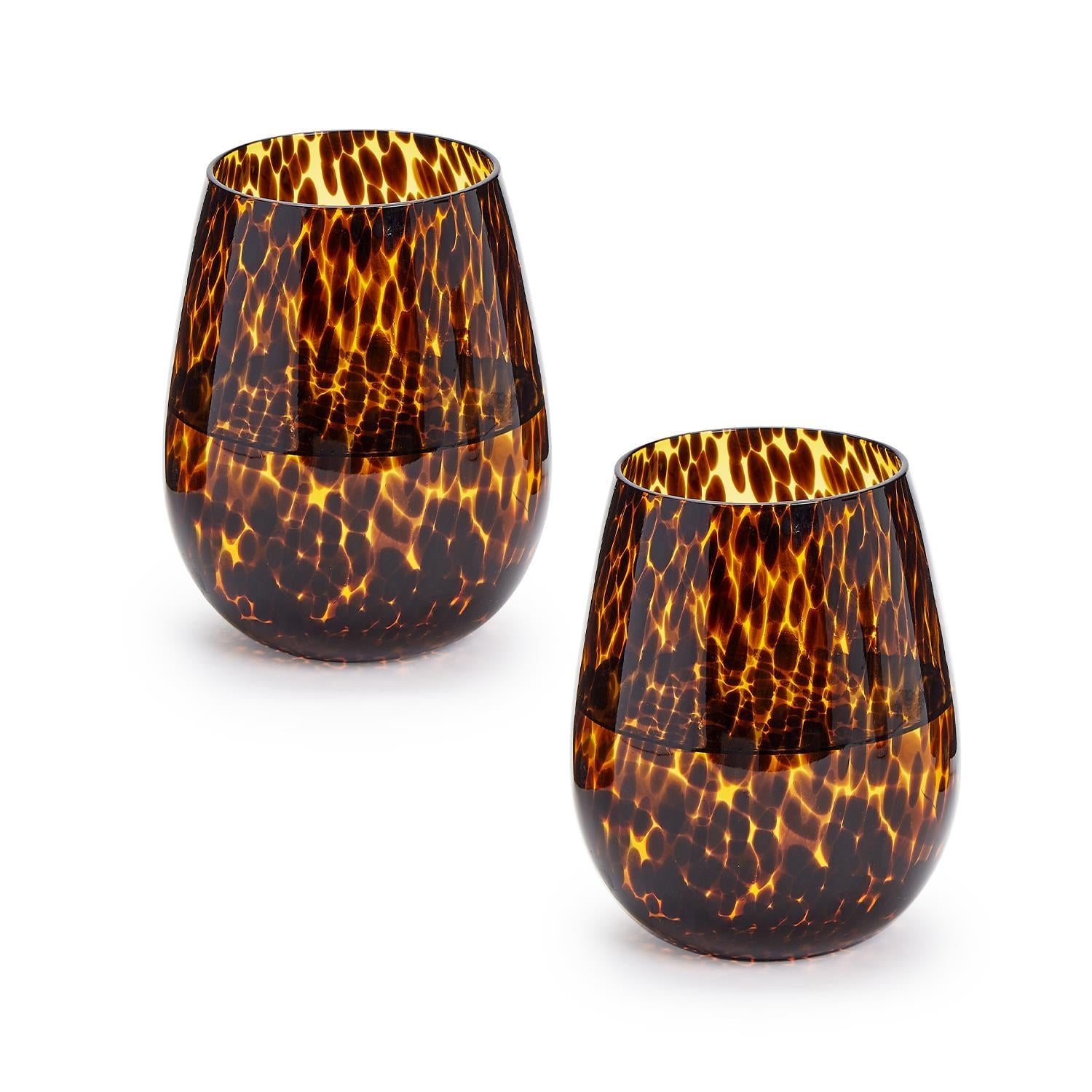 Set of 2 Tortoise Print Stemless Wine Glasses