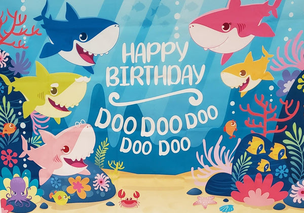 Cartoon Cute Baby Shark Birthday Backdrop For Photography Kid Baby Sho Daniu Idea