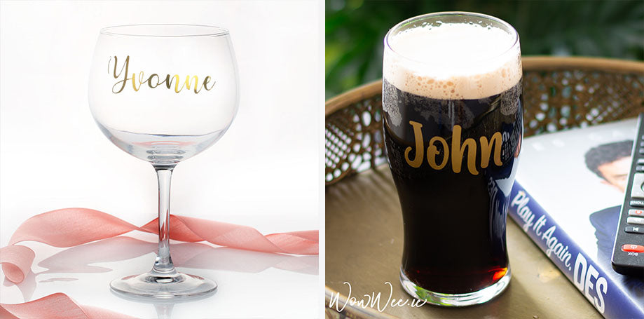 Personalised Valentine's Day Gifts | Personalised Valentine's Day at Home | Personalised Pint Glass for Valentine's Day  | Personalised Gin Glass | WowWee.ie