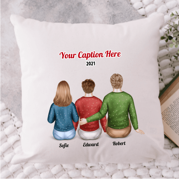Personalised Christmas Family Cushion - Parents & Adult Son