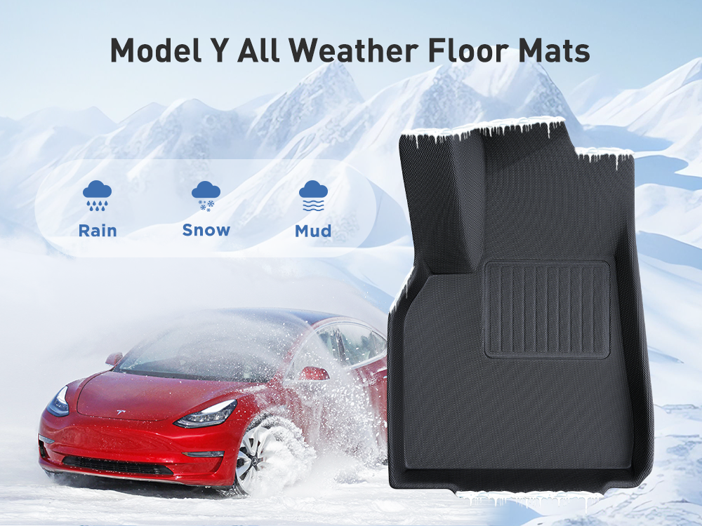 Tesla Model Y: Allwetter-Fußmatten-Set für den Innenraum (3 Stück,  3D-TPR-Gummi - Torque Alliance