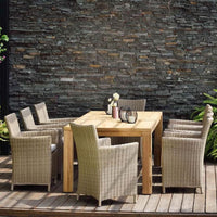 Cancun 2.2m Teak Timber Table and 8 wicker Chairs Dining Setting