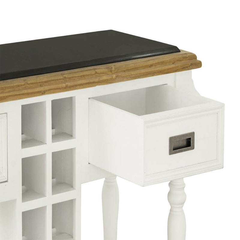 Leura Belle Kitchen Island Bench in Brushed White with Natural Timber Top