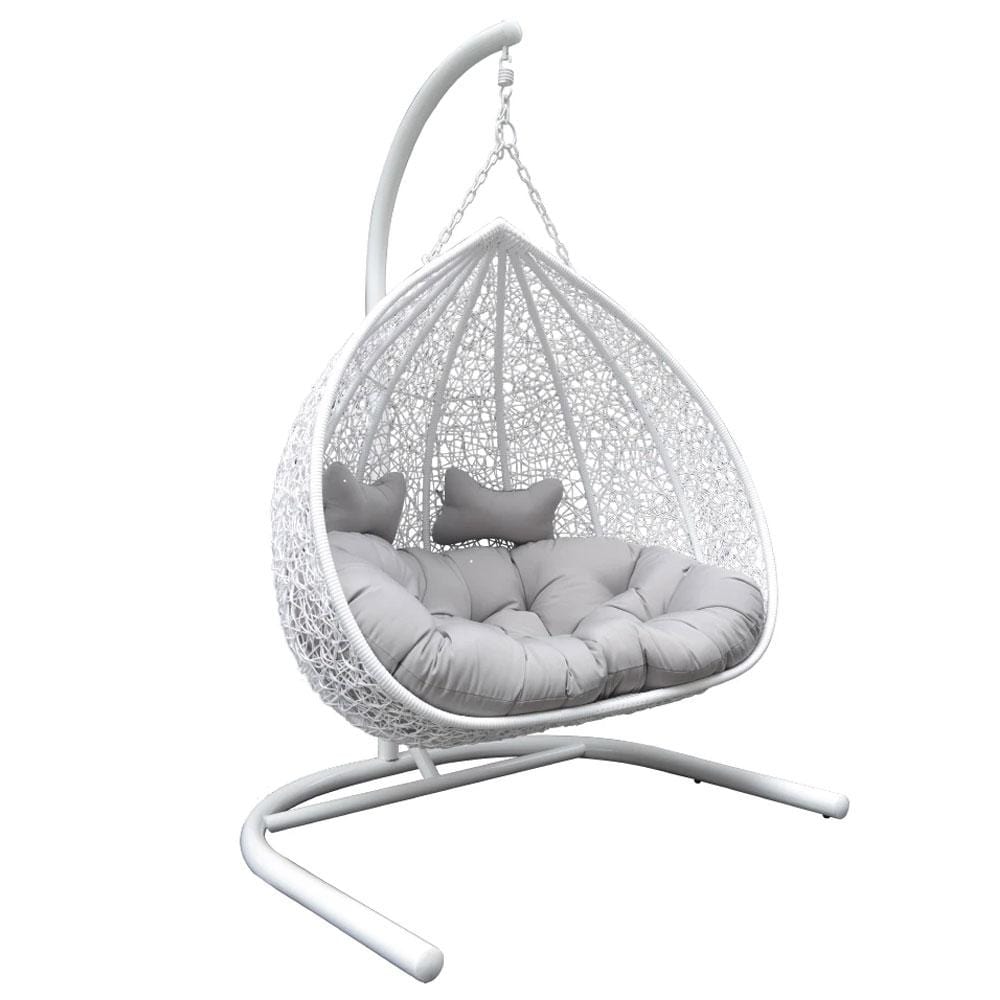 Duke Double Hanging Egg Chair In White With Stand