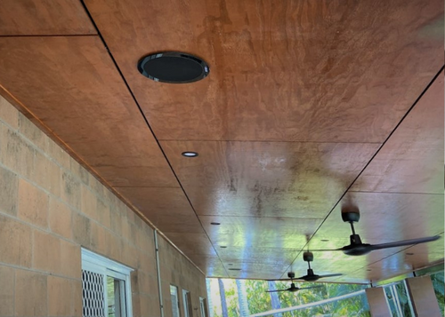 Jensen ELITE-404 ceiling speakers in a timber ceiling
