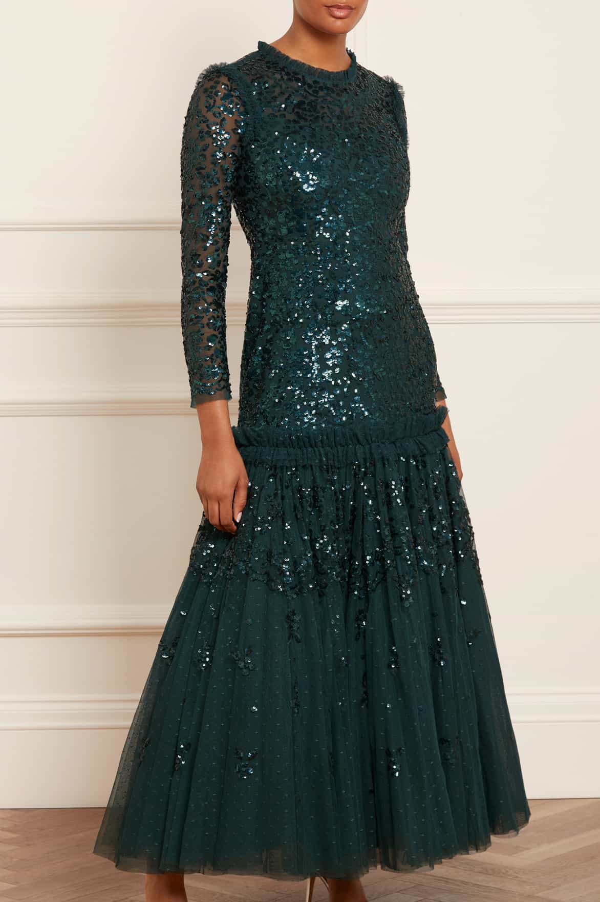 Vintage Evening Dresses, Vintage Formal Dresses Needle  Thread Regal Rose Long Sleeve Gown Green US 10 $1,189.00 AT vintagedancer.com