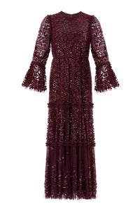 Annie Sequin Tiered Ankle Gown – Burgundy | Needle & Thread