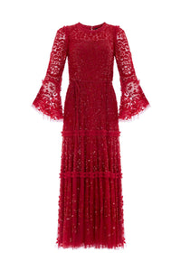 Annie Sequin Tiered Ankle Gown – Red | Needle & Thread