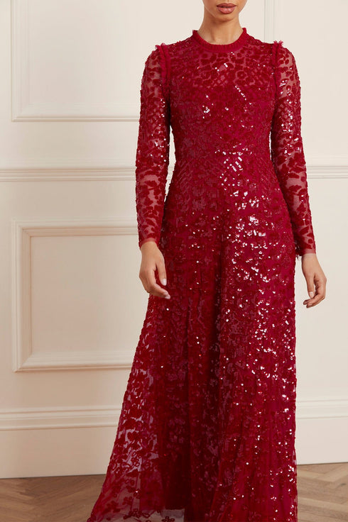 Aurelia Long Sleeve Gown – Red | Needle & Thread