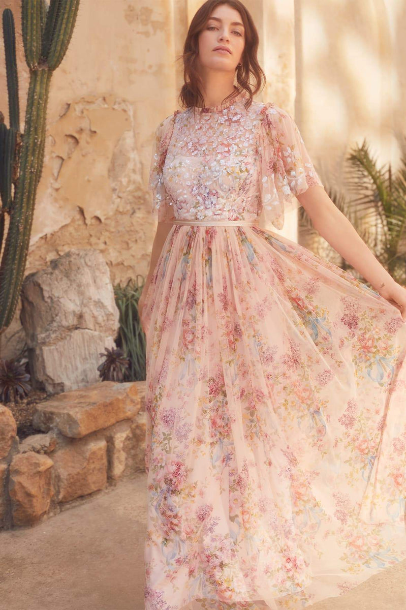 Floral Diamond Bodice Maxi Dress