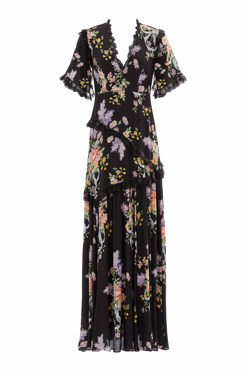 Floral Diamond Elsa V-Neck Gown