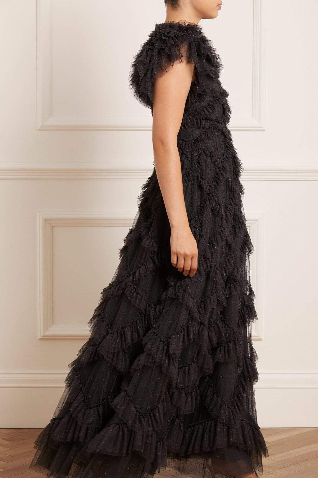 Genevieve Ruffle Gown – Black | Needle & Thread