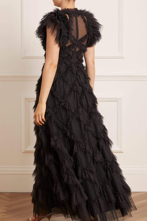 Genevieve Ruffle Gown – Black | Needle & Thread