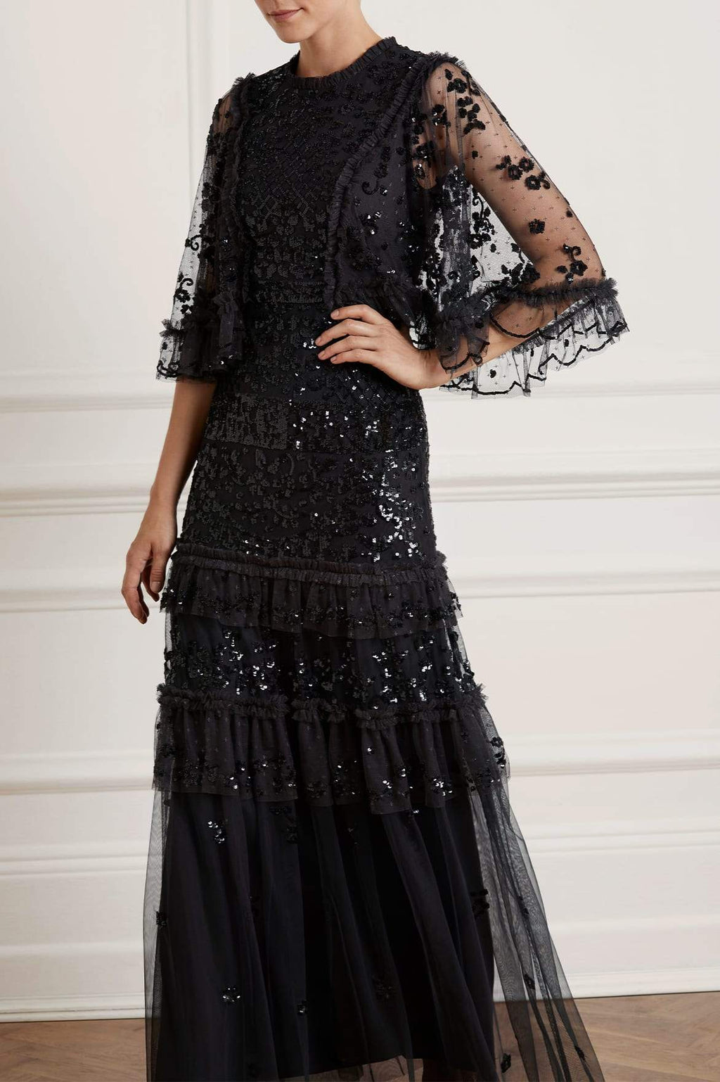 needle and thread black sequin dress