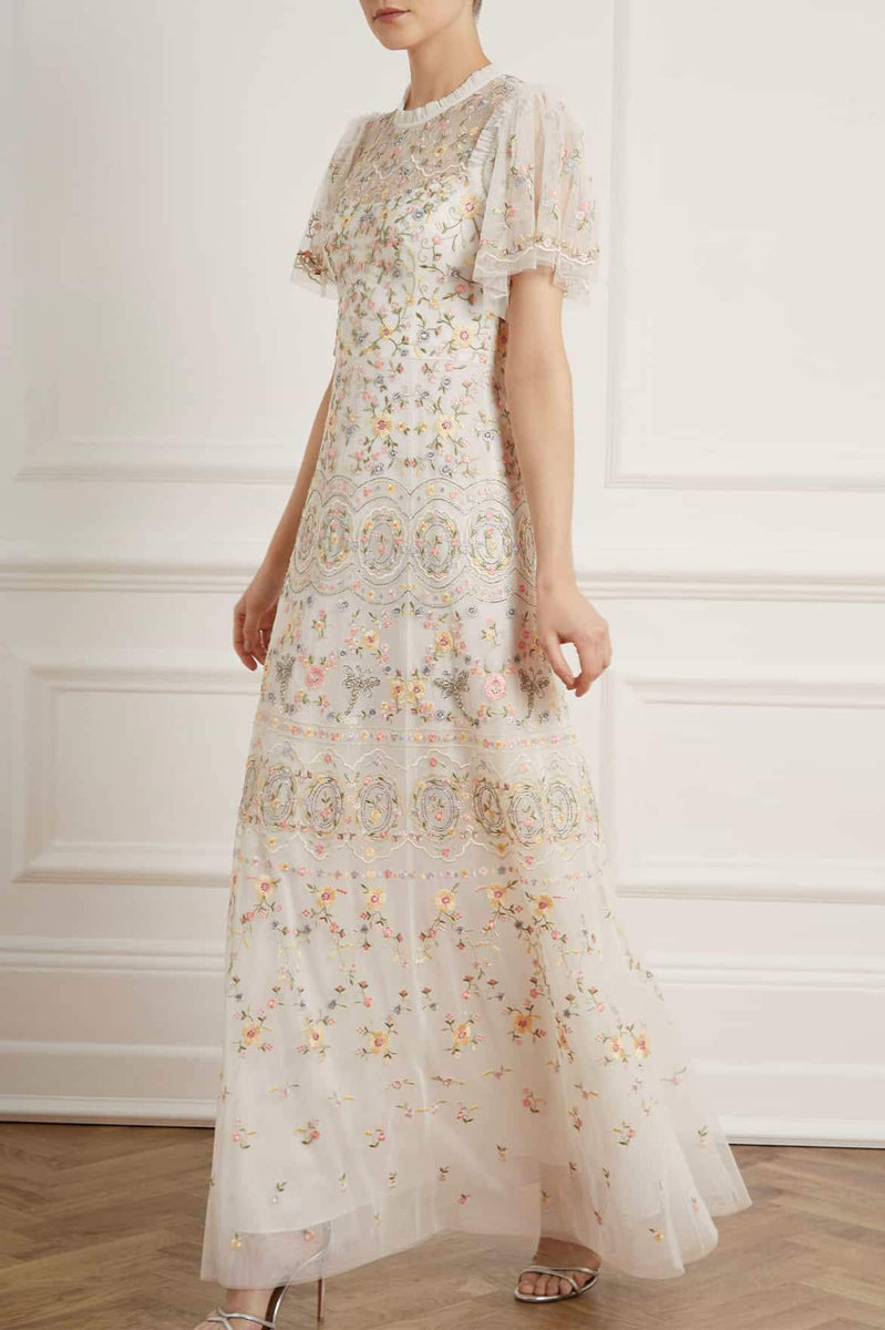 SS20 New Season Sweet Petal Short Sleeve Gown in Moonshine White