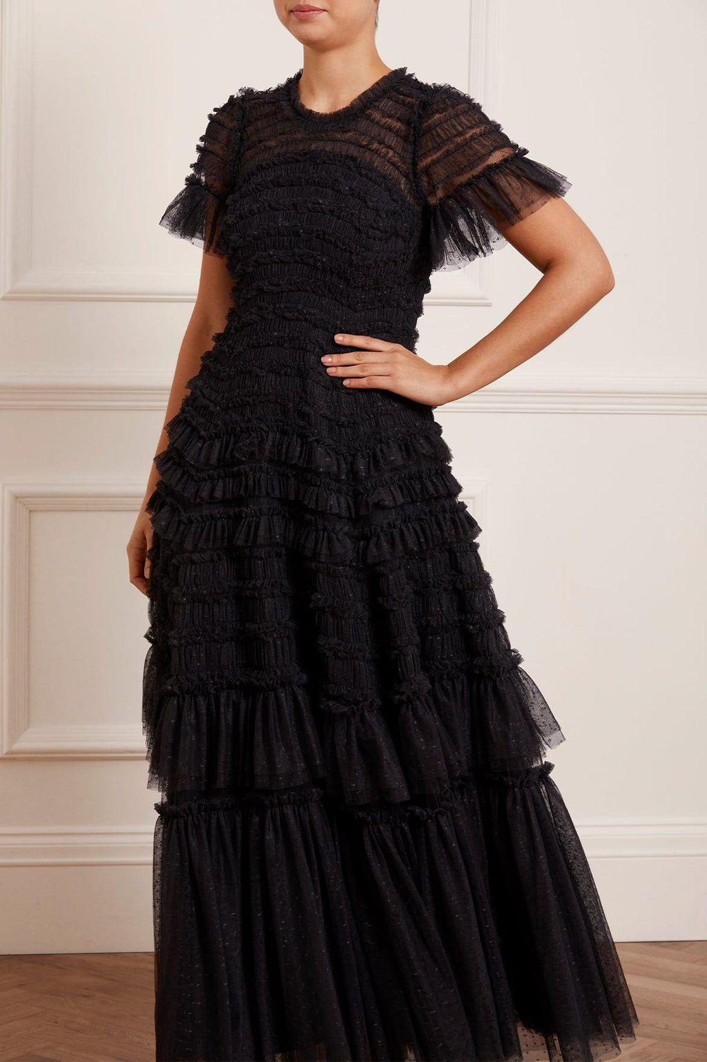 Valentine Ruffle Gown – Black | Needle & Thread